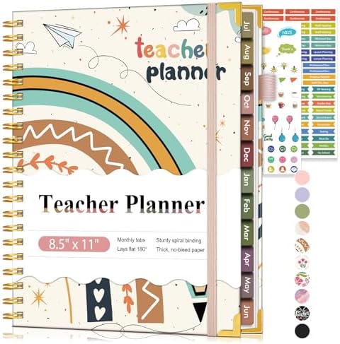 Teacher Planner 2026-2027, July 2026 - June 2027, Academic Weekly & Monthly Calendar Planner with Tabs, 8.5" x 11" A4 Teacher Lesson Plan Book with 7 Periods, Daily Agenda School Organizer for Teacher Student Homeschool, Rainbow