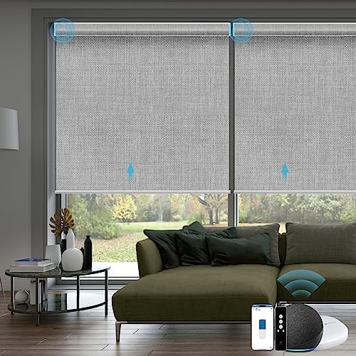 SmartWings Motorized Smart Roller Shades, 100% Blackout Vigor Pale Grey