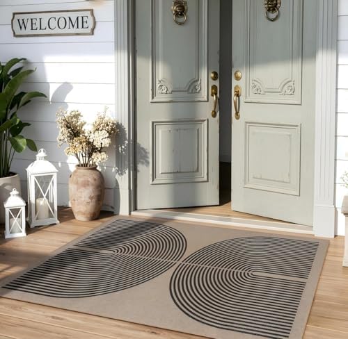 Lahome Modern Rainbow Easy Jute Rug, 3x5 Washable Rugs for Entryway Farmhouse Black Patio Carpet, Non Slip Indoor Door Mat Contemporary Outdoor Porch Carpet for Laundry Guestroom Room Decor