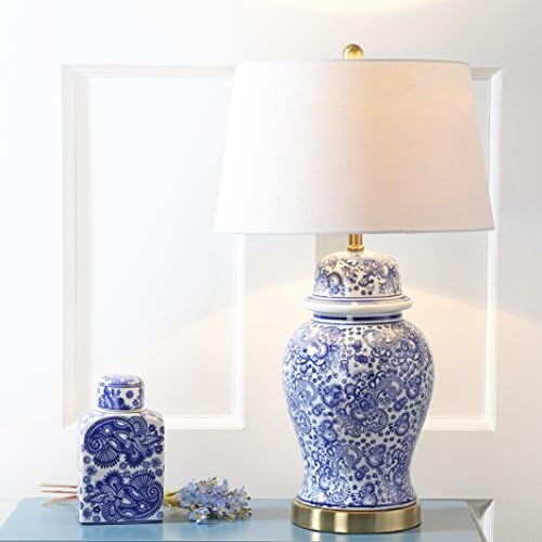 JONATHAN Y Ellis Chinoiserie Ginger Jar Table Lamp 29.5", Blue/White