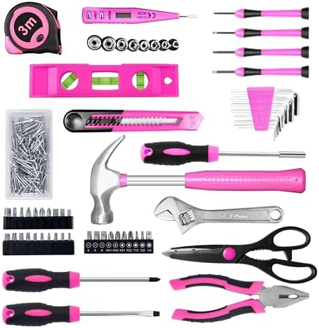 Pink Tool Set for Women,206-Piece Home Tool Kit for Women Girls Ladies,Basic Household Toolkits for New Apartment Garage Office College Dorm & DIY Projects