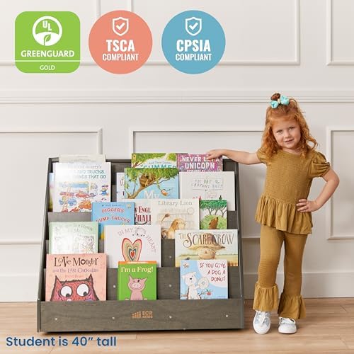 ECR4Kids Mobile Double-Sided 5-Shelf Book Display with Storage, Grey Wash