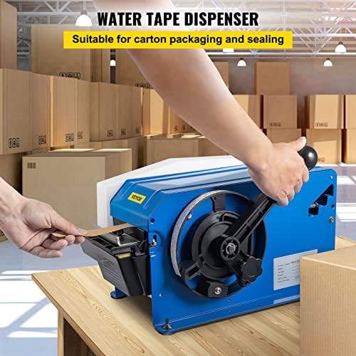 VEVOR Water-Activated Tape Dispenser, Maximum 39.4" x 3.94" Tape, Adjustable Length, Width & Water Level, Manual Tape Dispenser w/Water Brush, Carton Packaging for Express Box, Gift Box