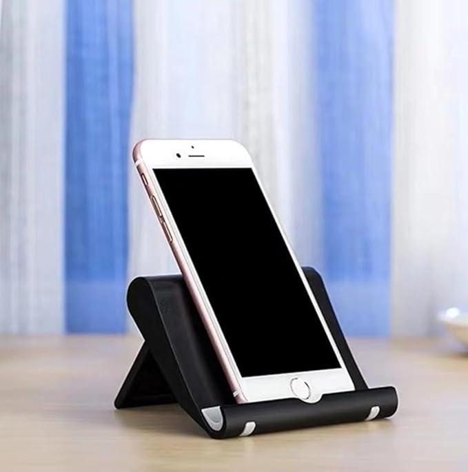 JUSDIQIR Cell Phone Stand for Desk Foldable Cell Phone Holder Desk Tablet Holder Mobile Phone Dock, Multi-Angle Universal Adjustable Tablet Dock (Black)