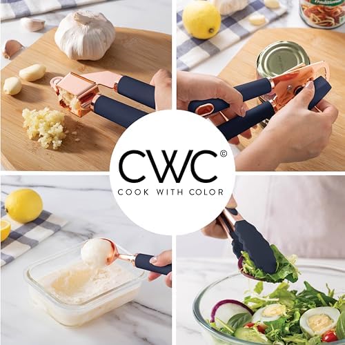 COOK WITH COLOR Kitchen Gadget Set Copper Plated Stainless Steel Utensils with Soft Touch Handles, Copper Navy, 10 Pieces