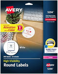 Avery® Round Printable Labels, 2.5" Diameter, Matte White, Sure Feed® Technology, Laser & Inkjet Compatible, 300 Blank Labels Total, Great for Branding, Packages, School Supplies, and More (5294)
