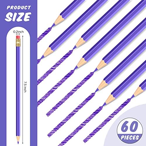 Tatuo 60 Pcs Pencils Pre Sharpened Checking Pencils with Eraser Erasable Colored Pen for Map Coloring Tests Sketch School Office Editing Kids Adults Favors Grading(Purple)