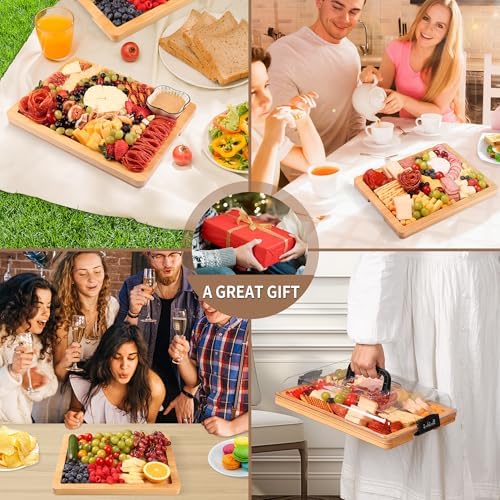 CAWIU Portable Charcuterie Board with Lid, Travel Cheese Board & Snack Tray