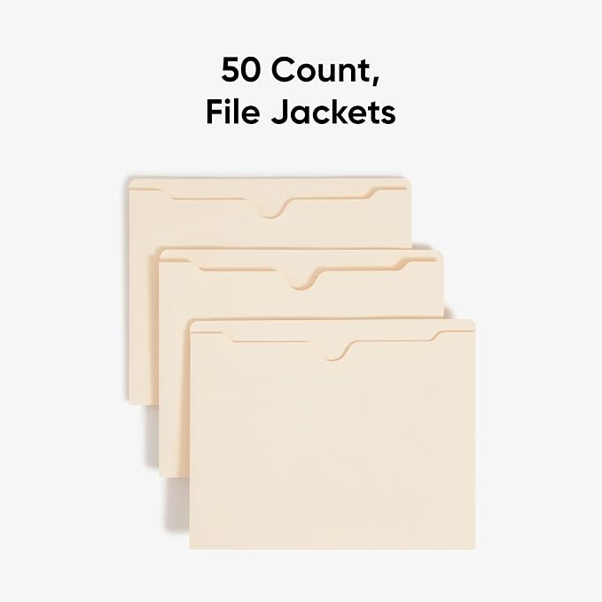 Smead File Jackets Letter Size for File Folders, Reinforced Straight-Cut Tab, 2" Expansion, Letter Size, Value Filing Products, Pack of 50