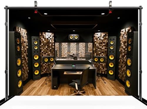 10x6.5ft Recording Studio Backdrop Professional Sound Mixer Sound Source Equipment Listening Device Operation Desk Background Singer Music Producer Party Decor Photo Booth Studio Props