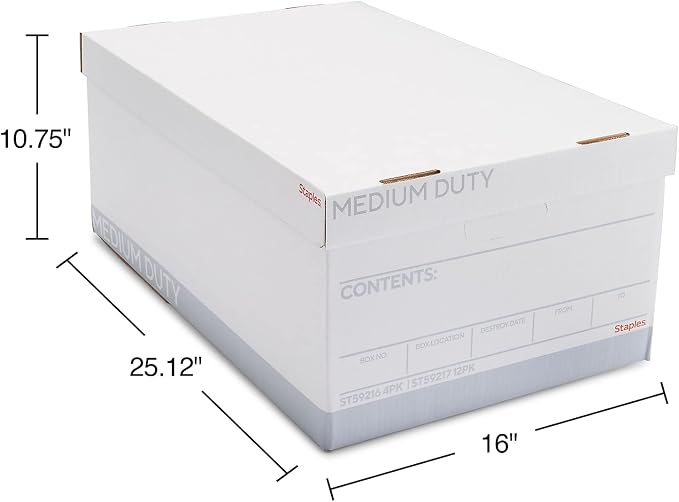 Staples Medium Duty File Box, Lift-Off Lid, Legal, 12/Carton