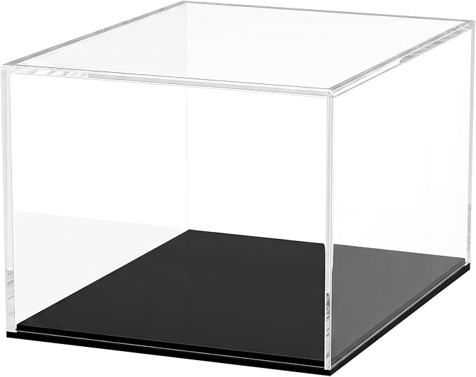 Fully Assembled Clear Acrylic Boxes with Black Base 6x6x4 Inch | Clear Cube Dustproof Acrylic Display Box for Collectibles, Countertop Storage Box Cube Organizer Stand Riser for Display