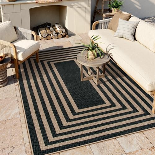 Lahome Modern Geometric Easy Jute Outdoor Rug, 5x7 Patio Living Room Rug