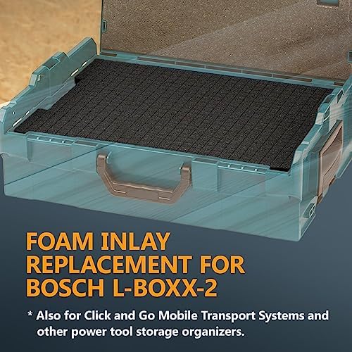 POWERTEC Tool Box Foam Insert, Pluck Foam Tool Organizer for Bosch L-Boxx 2, Customizable Insert for Tool Case to Protect Drill, Impact Driver, Jigsaw, Router Tool, Angle Grinder, Sander (71603V)