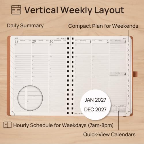POPRUN 2027 Planner, 6.5''x8.5'' Recycled Paper Weekly and Monthly Calendar