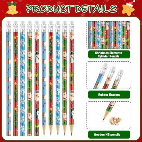 Zuazaor 500 Pieces Christmas Pencils With Erasers in Bulk - Cute Wooden Pencils for Office School Supplies and Kids (Christmas)