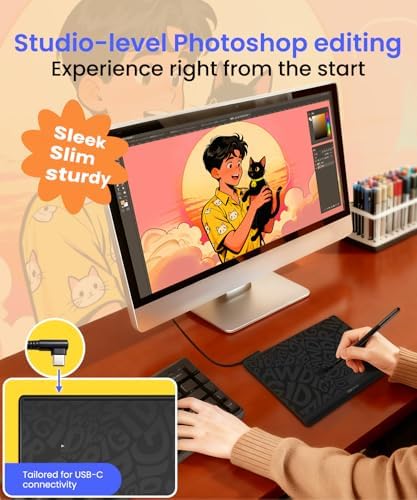 DIGIDRAW Drawing Tablet T410 6x4 Inch,16384 Levels Battery-Free Stylus