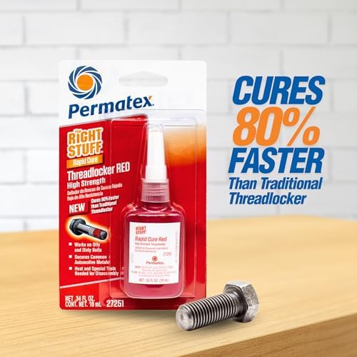 Permatex The Right Stuff Rapid Cure Red Threadlocker 27251, Works on Oily & Dirty Fasteners, Automotive, Industrial & Hardware Use, Sets in 15m Cures in 4h, 10 ml