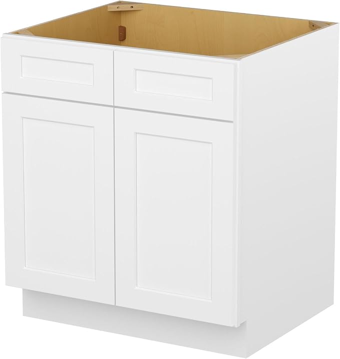 Furinno Shaker Sink Bases Kitchen Cabinet, 2-Doors, White | 24 D x 30 W x 34.5 H, Adjustable Hinges, Soft-Close Shaker-Style Door, Ready to Assemble, Plywood, for Pantry, Dining Room