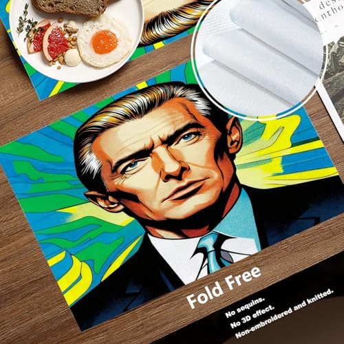 Batmerry American Election Man Linen Placemats Set of 8, Yellow Hair Suit Green Background Washable Table Mats for Kitchen Table Thickened Heat Insulation Dining Set Indoor Outdoor 12X18 in