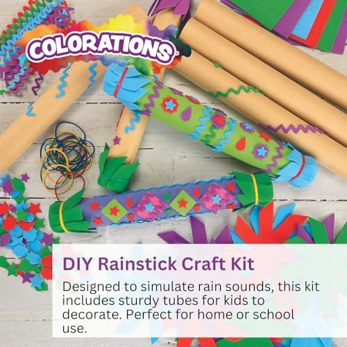 Colorations - RAINKIT DIY Rainstick Kit for Kids, Set of 12, EVA Foam and Cardboard, Native American, Craft Kit, Self-Adhesive, Toys for Kids, Early Learning, Multi-Cultural, Social Sensitivity | Simulates the Sound of Rain, Decorate Your Own Rain Stic...