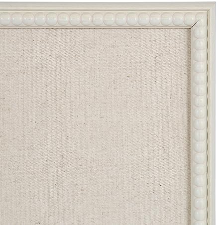 Kate and Laurel Makenna Rectangle Framed Linen Fabric Pinboard; 24 x 36; Soft White; Traditional Beaded Bulletin Board for Vintage Home Wall Organization or Aspirational Vision Board
