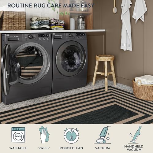 Lahome Modern 3x5 Outdoor Rug,Black Indoor Outdoor Front Porch Rug Non Slip