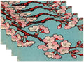 Batmerry Shabby Chic Cherry Blossom Linen Placemats Set of 4, Pink Floral Turquoise Background Washable Table Mats for Kitchen Table Thickened Heat Insulation Dining Set Indoor Outdoor 12X18 in