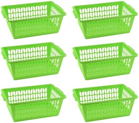 YBM HOME Plastic Perforated Storage Basket Bin Office Drawer, Shelf Desktop Countertop Tray Organizer 32-1188 (6, Green)