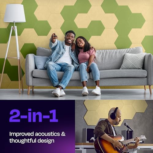 Acoustic Panels 12-Pack Soundproof Wall Panels 12"X10.4"X0.4" Sound Panels High Density Sound Dampening Panels - [Cancun Sand Hexagon]