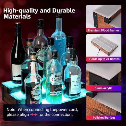 2Pack 3 Tier LED Lighted Liquor Bottle Display Shelf - 60" Total Length,RGB Countertop Bar Shelf with RF & App Control,7 Static Colors Music Sync,Timer,Lighted Bottle Shelf for Home &Commercial Use