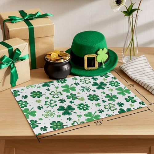 Vandarllin St Patrick's Day Green Shamrocks Clover Placemats Set of 4, Cotton Linen Heat Resistant Table Mats Washable Spring Holidays Decorations for Kitchen Dining Table