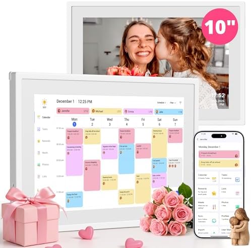 Digital Touchscreen Calendar 10.1 Inch – Interactive Electronic Calendar & Smart Family Hub with Cross-Device Sync, Schedules Reminders, Chore Chart, Rewards & Photo Display, Desk Mount