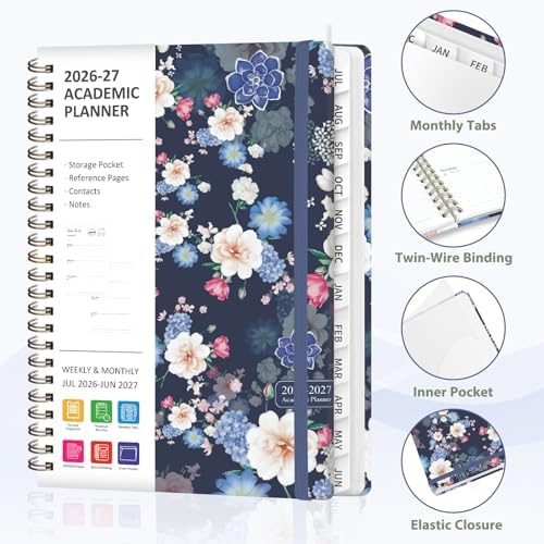 Planner 2026-2027, Weekly and Monthly Academic Planner, July 2026 - June 2027, Hardcover Calendar Agenda Book for School Year Planning, School Supplies for Teacher and Student, A5(6.3'' x 8.5'')