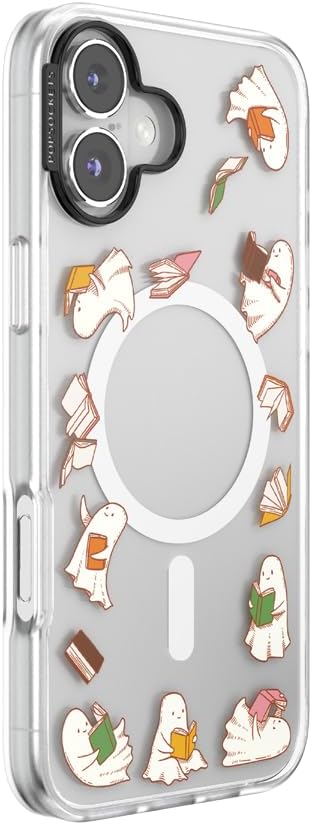 PopSockets iPhone 16 Plus Phone Case with MagSafe, Wireless Charging Compatible, Bookish - Spooky Book Club Clear