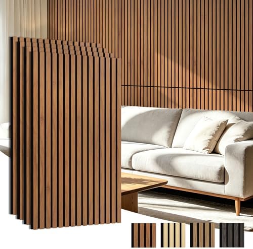 Art3d 47 x 23.6 Inch Acoustic Wood Slat Design Wall Panels, 4-Pack, Walnut