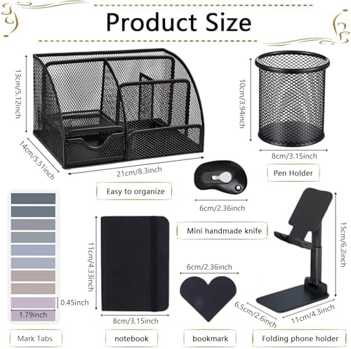 Office Supplies,Desk Accessories,Stapler and Tape Dispenser Set,1000 Staples,Staple Remover,Pen Holder,Folding Phone Holder,Journal Notebook,Ballpoint Pen,Scissor,Ruler,Clear Tape,Sticky Notes,Ect