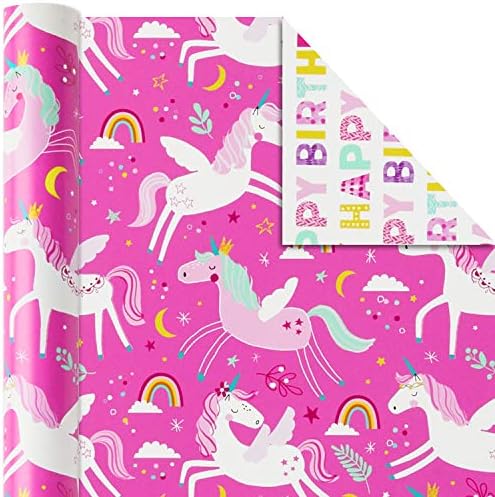 Hallmark Kids Birthday & Spring Wrapping Paper Bundle (6 Rolls: 195 Sq. Ft. Ttl) Monsters, Unicorns, Polka Dots, Floral, Lemons, Abstract