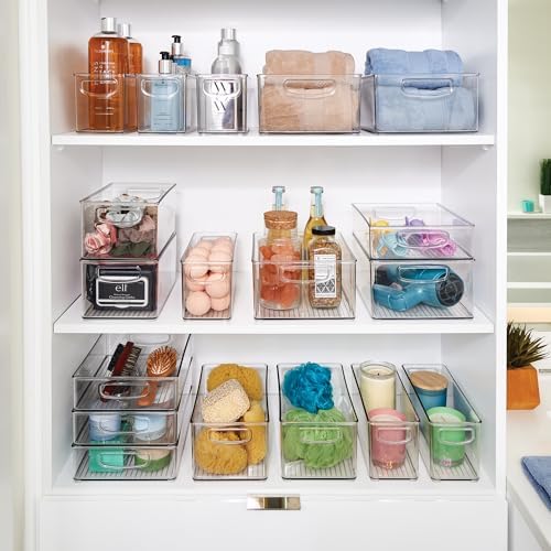 iDesign Stackable Plastic Handle Bin Storage Organizers, 18 Pack, Clear