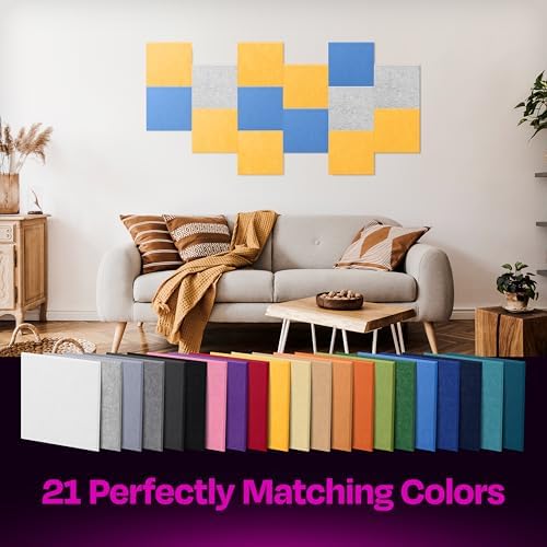 Acoustic Panels 12-Pack Soundproof Wall Panels 12"X12"X0.4" Sound Panels High Density Sound Dampening Panels - [Sunny Yellow Square]