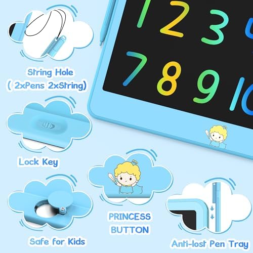 Hockvill LCD Writing Tablet for Kids 12 Inch, Toys for Boys Girls Drawing Pad for 3 4 5 6 7 Year Old Kids Toys, Toddler Erasable Doodle Board Travel Essentials, Christmas Birthday Gift for Kids - Blue