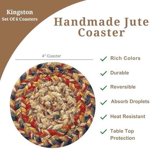 Homespice Kingston Braided Coasters for Country Decor, Round 4" Set of 6