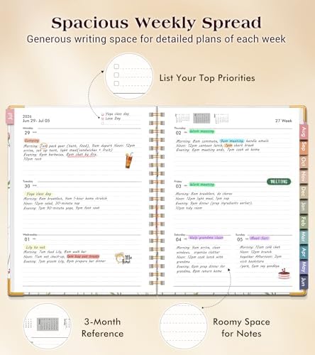 Academic Planner 2026-2027, Hardcover Weekly and Monthly Calendar Planner from July 2026 - June 2027, 6.1" x 8.2" A5 Daily Agenda with Tabs, College School Organizer for Student Teacher, Ivory Wild Flowers