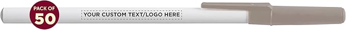 DISCOUNT PROMOS Custom Value Stick Pens Set of 50, Personalized Bulk Pack - Black Ink, Great for Office, School, Business, Tradeshows, Events - Grey