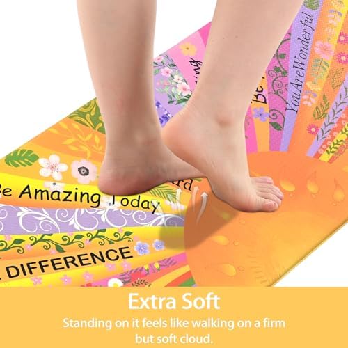 Boho Kitchen Mats for Floor Floral Cushioned Anti Fatigue Mats for Kitchen Floor for Sink, Stove, Desk, Laundry,17"x30"+17"x47", Orange