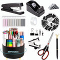 Office Supplies,Black Desk Accessories,Office Supplies Set,Desk Organizer,Stapler,Tape Dispenser,Scissors,Staple Remover,Binder Clips,Staples,Ballpoint Pen,Index Tabs with Ruler,Clear Tape.10pcs