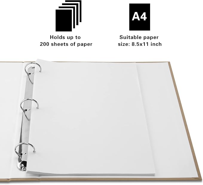 3 Ring Binder, A4 Fabric Cover Round Ring Durable Binder for 3-Hole Letter Size Paper, Decorative Organizer Holds 200 Sheets Letter Size 8.5'' x 11'' Paper, for Office Home