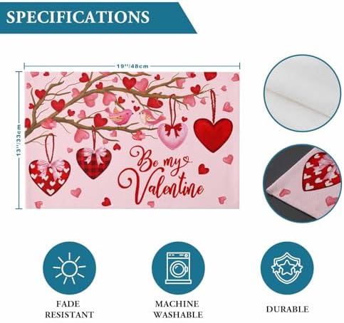 Pink Valentine's Day Placemats Set of 4, Red Love Heart Tree Heat Resistant Washable Table Mats Be My Valentine Cotton Table Linens Party Holiday Decor for Home Kitchen Dining Table Outdoor Indoor