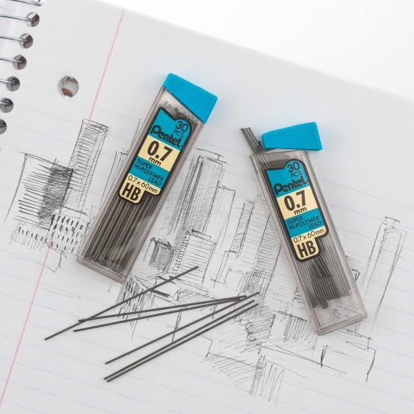Pentel Super Hi-Polymer HB 0.7mm Lead Refills and Latex-Free White Erasers