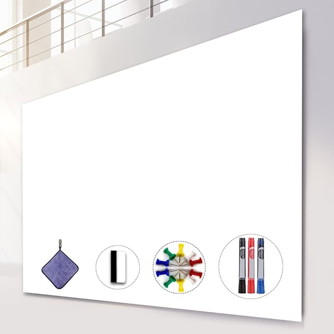 AFMAT Dry Erase Board Sticker, 48 x 36 inches White Board Wallpaper, Dry Erase Sticker for Wall, 4' x 3' Peel and Stick Whiteboard Contact Paper, Adhesive Whiteboard Roll, No Ghost, 3 Markers WS23